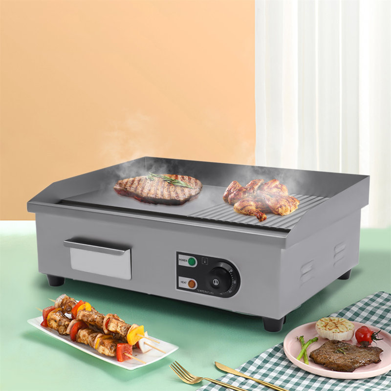 YINXIER 110V Electric Countertop Flat Top Griddle Adjustable Temperature Control 122°F-572°F