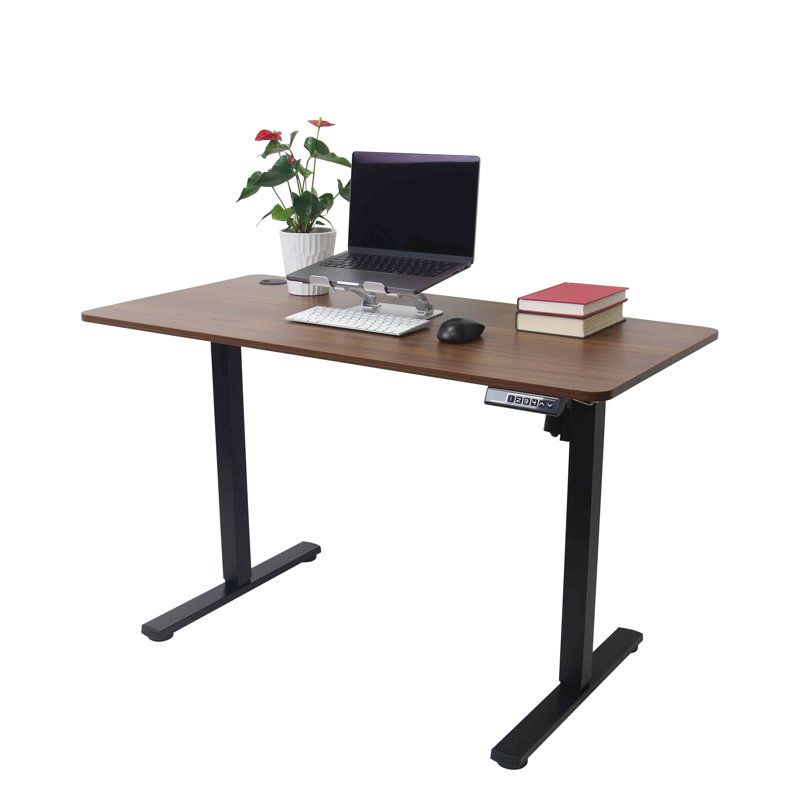 Hafiza Adjustable Height Solid Wood Solid Wood and Iron Standing Desk with Built-In Electrical Outlet