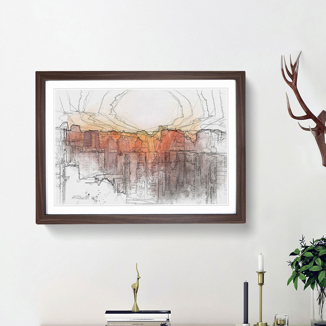 The Beijing Skyline at Sunset in Abstract - Picture Frame Drawing Print