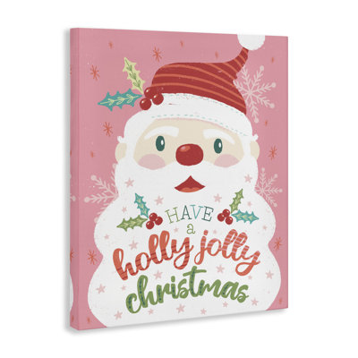 Holly Jolly Santa sur toile rose, art par Brandi Powell