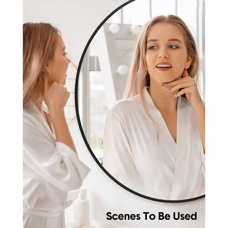 Miroir rond moderne pour coiffeuse et salle de bain – Cadre en métal, cercle décoratif pour salon, entrée, chambre – Noir – 45,7 cm (18 po) de diamètre