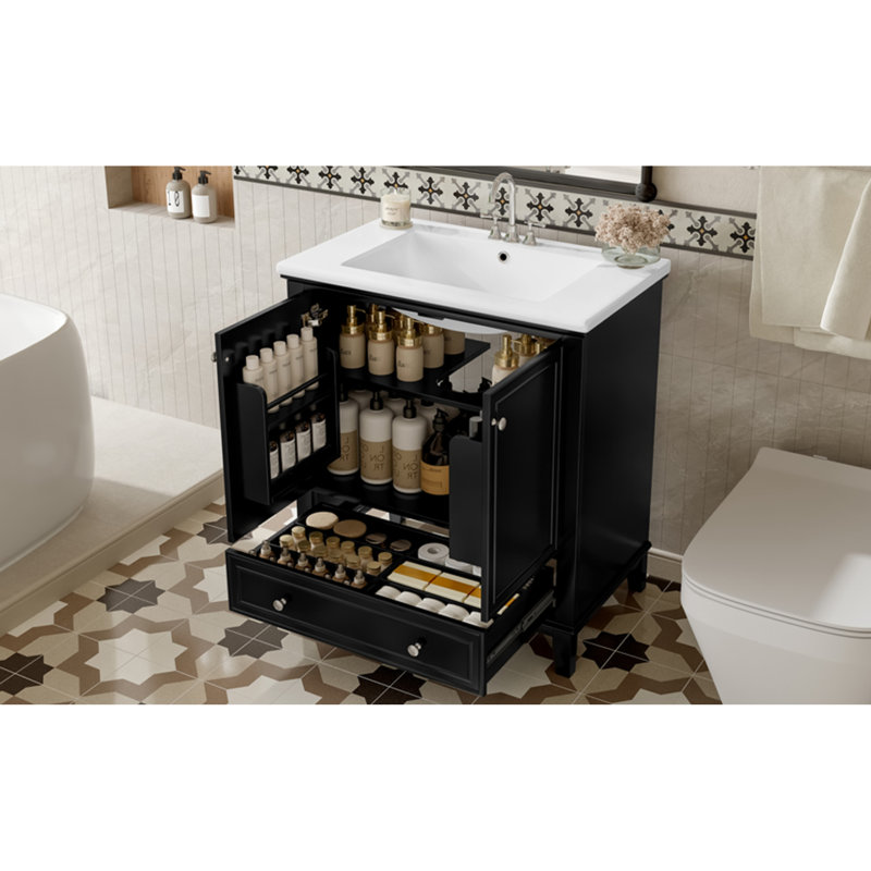 Meuble-lavabo moderne polyvalent en bois massif avec lavabo pour salle de bain élégante