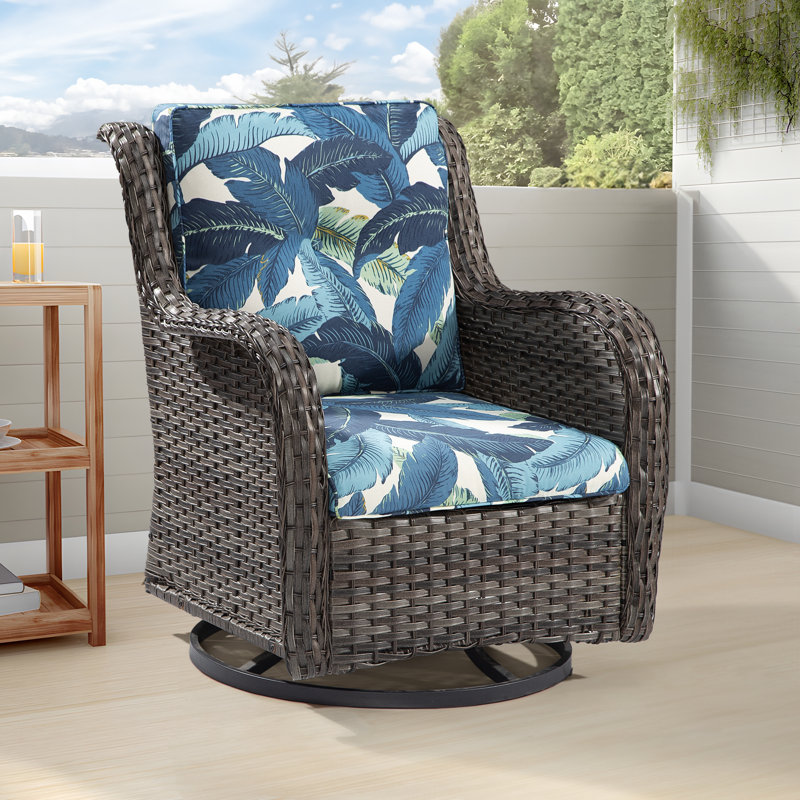 Chaise berçante d'extérieur en polyéthylène (PE) avec coussins Ashlamari, Brun, Palmiers se balançant - bleu