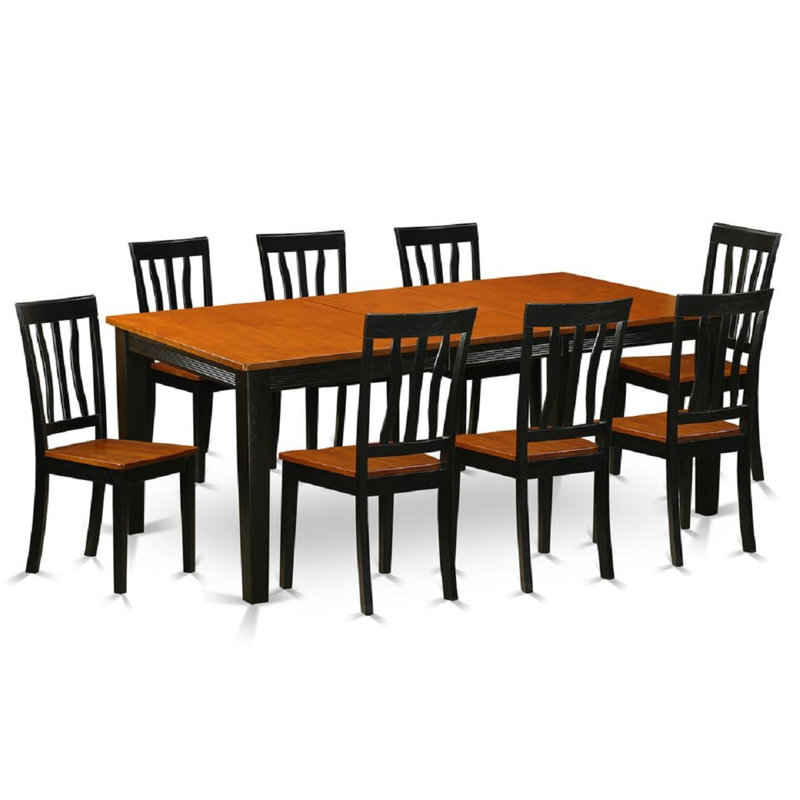 9 Piece Kitchen Table & Chairs Set Includes a Rectangle Dining Room Table with Butterfly Leaf and 8 Solid Wood Seat Chairs, Black & Cherry