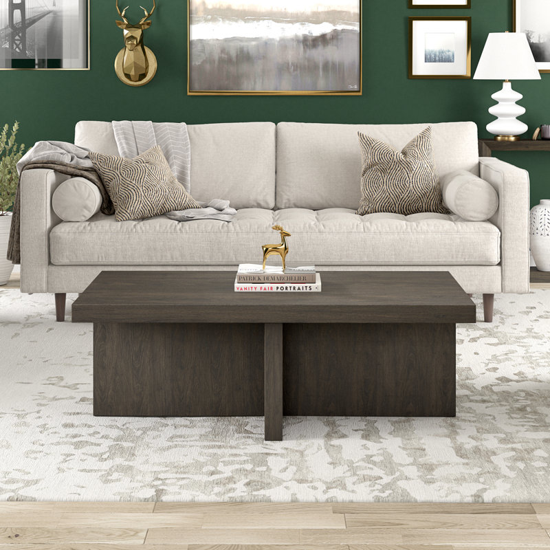 Elna Manufactured Wood Cross-Leg Coffee Table, 15" H x 44" L x 23.63" W, Alder Brown