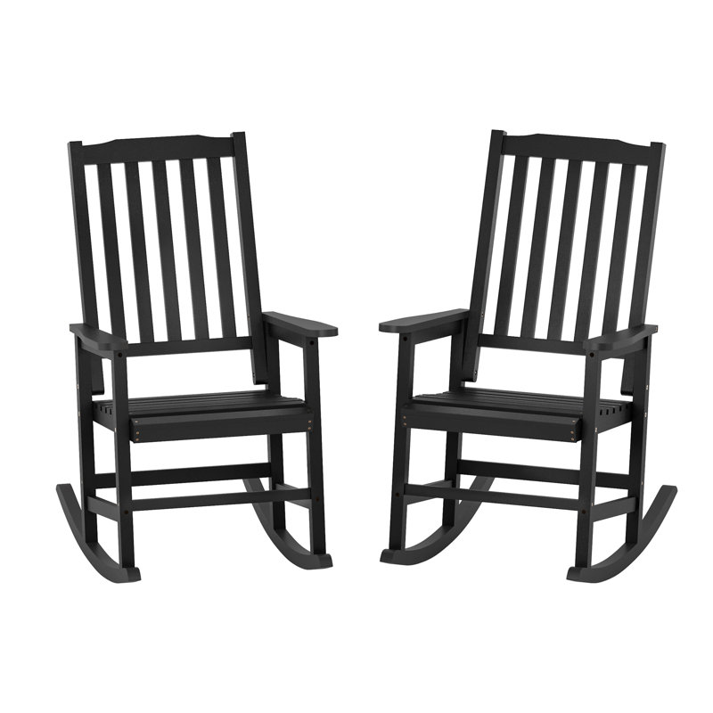 Chaise berçante d'extérieur classique en bois massif résistante aux intempéries (ensemble de 2), Noir