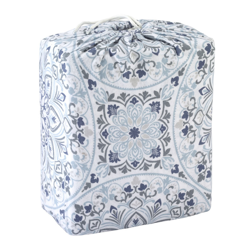 Blue Floral Cotton Flannel Full Sheet Set