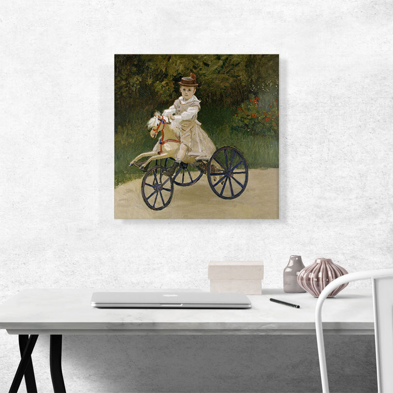 «Jean Monet on him hobby Horse» par Claude Monet, reproduction d'art sur toile tendue, H 18 po x l 18 po x P 0,75 po