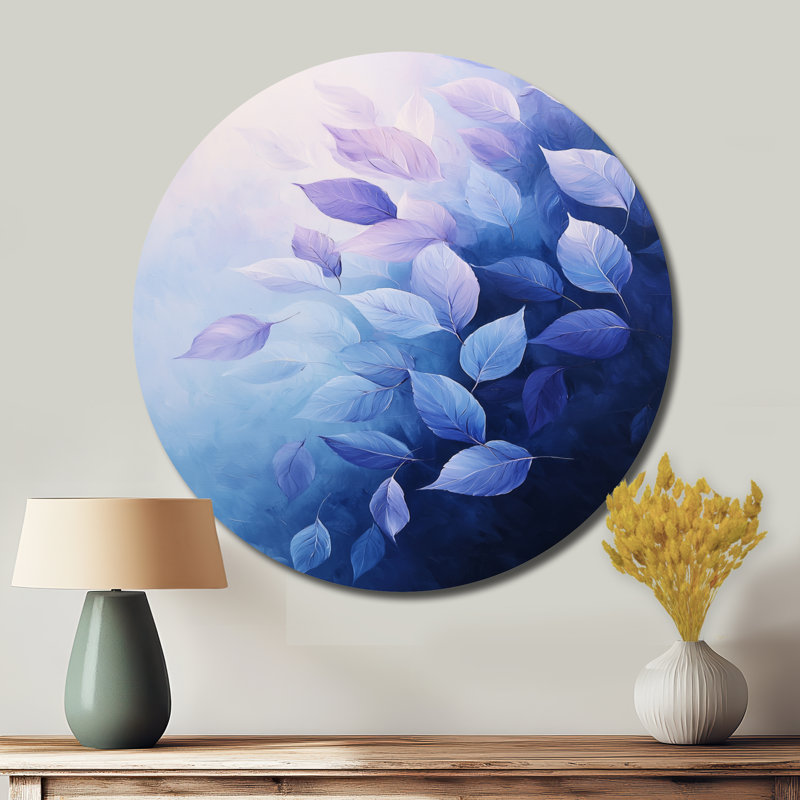 «Floating Leaves In Purple Ink River I», reproduction d'art en métal bleu traditionnel, H 36 po x l 36 po