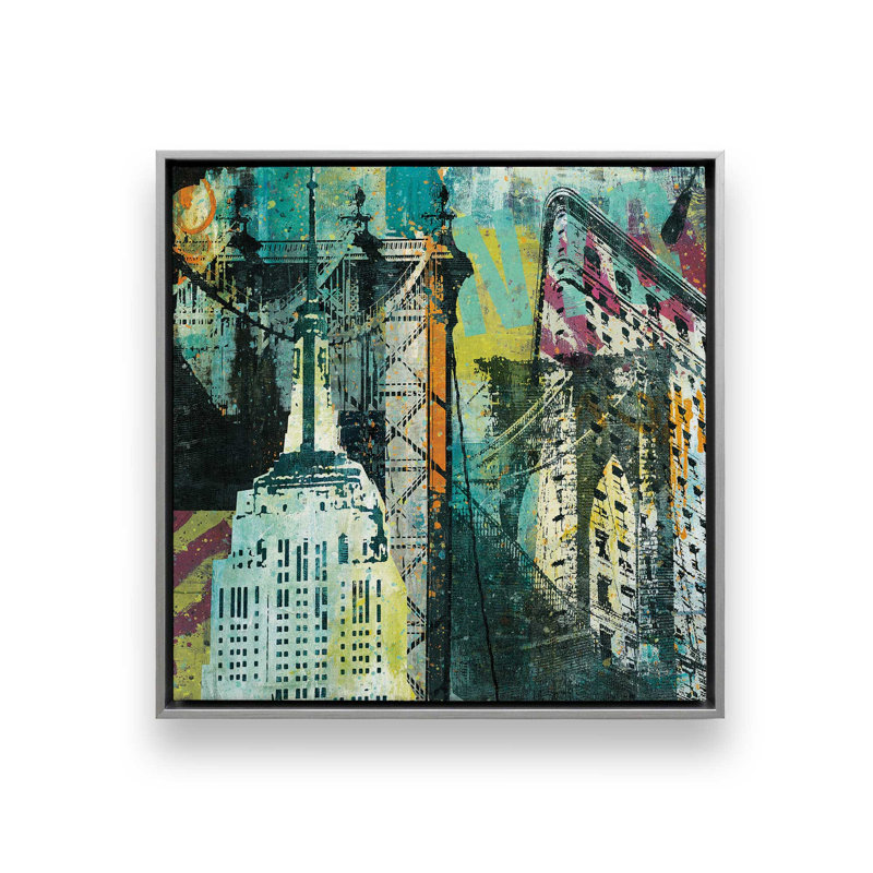 «NY Graffiti» par Roque Silva, reproduction d'art, L 36 x H 36, Argent, Toile avec cadre