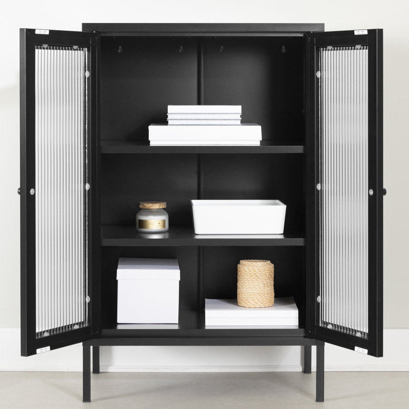 Armoire d'appoint avec portes en verre Kodali, Noir
