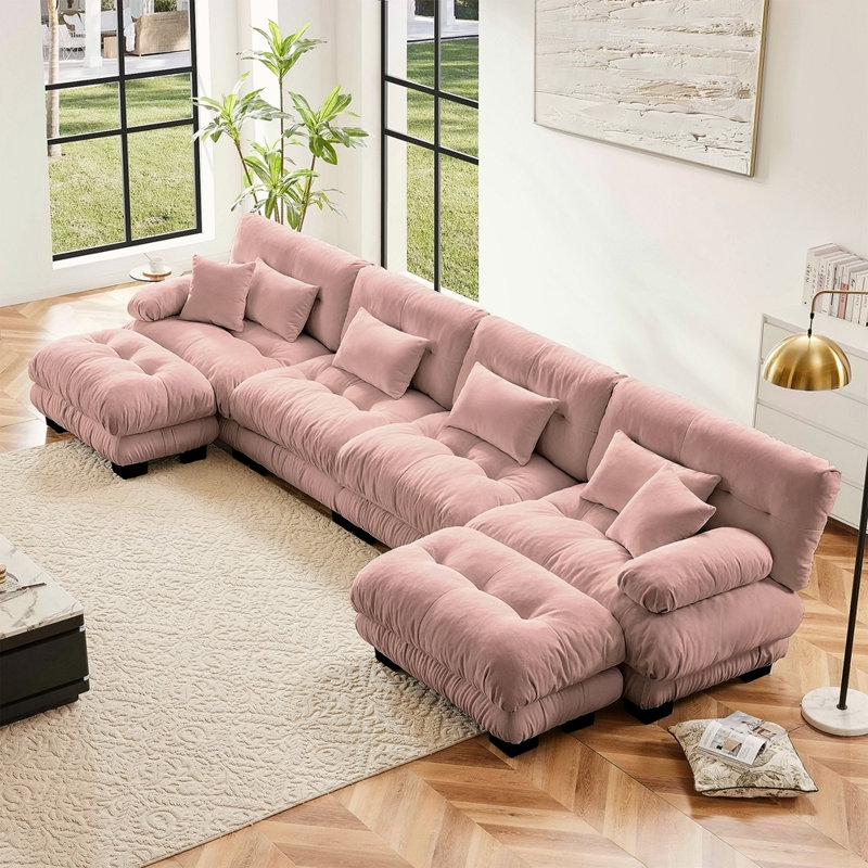 Canapé modulaire à combinaison libre, canapé en forme de U pour le salon, canapé confortable à 4 places avec 2 repose-pieds, chenille