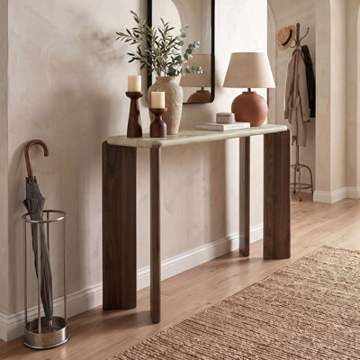 Elodie 39"W Travertine-Look Top Console Table