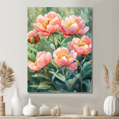 Pivoines dans le potager I - art mural sur toile florale
