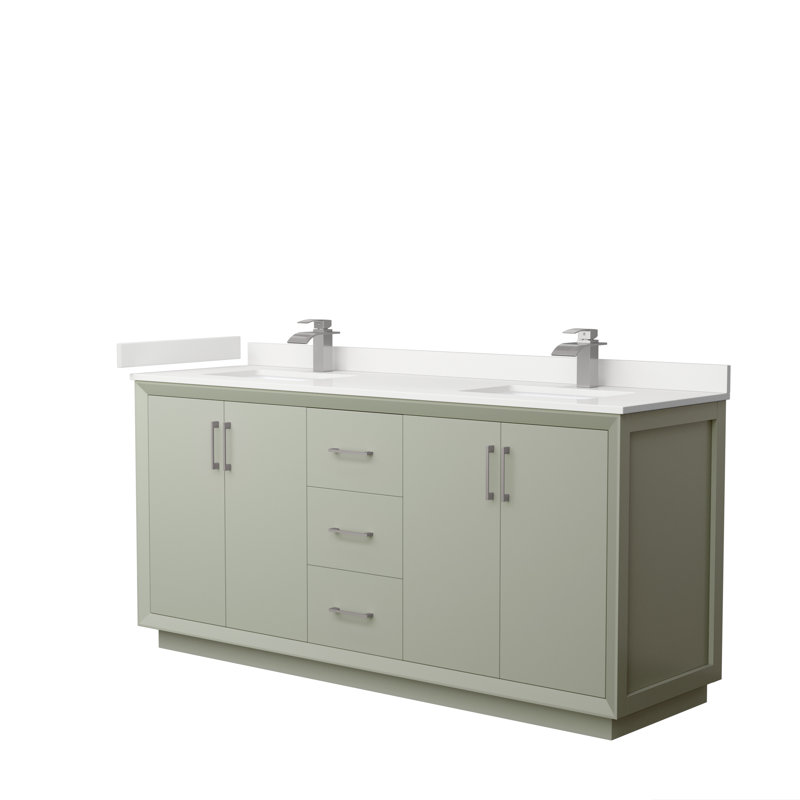 Strada 72'' W Double Vanity, White Quartz, Light Green, Matte Black