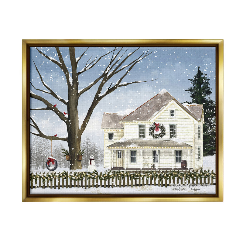 "Charme Winter Neighbour" par Billy Jacobs sur toile, Cadre flottant métallique doré, H 17 po x l 21 po