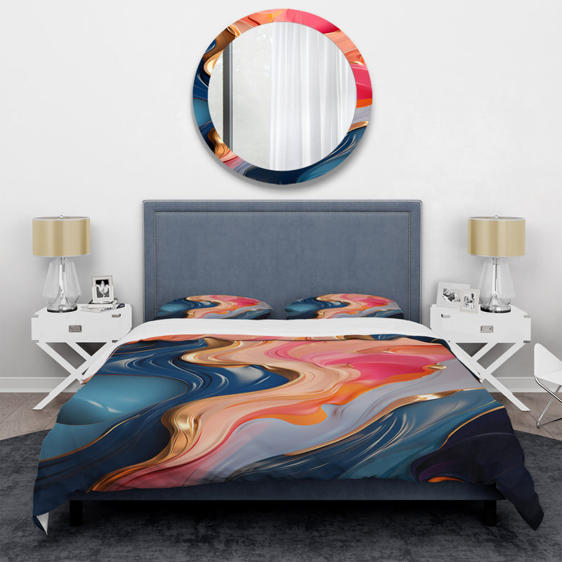 Ensemble de housse de couette rose et or à encre liquide VI - Abstract, Housse de couette pour très grand lit et 2 très