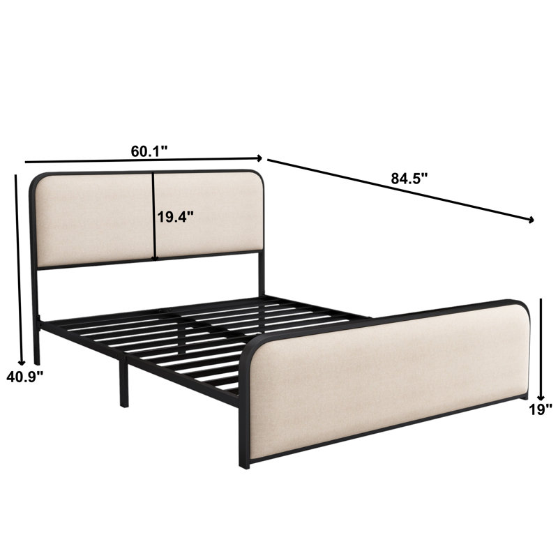 Upholstered Platform Bed, Queen, Beige/Black