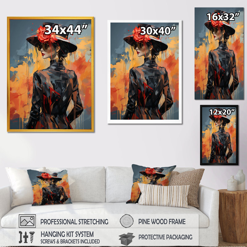 Luxe et mode féminine extravagante II - art mural tendance, Cadre simple noir, H 20 po x l 12 po x P 1 po