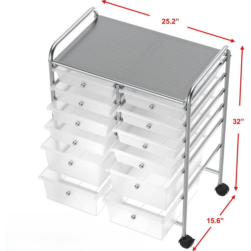 Utility Cart with 12 Drawers, Rolling Storage Art Craft Organizer, Chrome