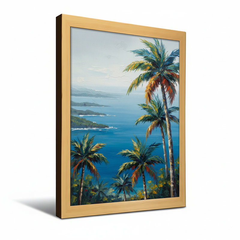 Plantes et fleurs, palmiers tropicaux, vue sur l'océan, paysage, H 36 po x l 24 po, Toile tendue, Ne s’applique pas