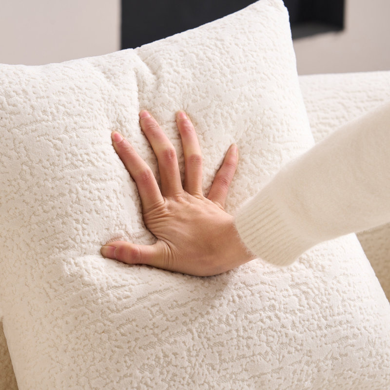 Canapé courbé en éponge à compression complète blanc, canapé compact en chenille 30D sans assemblage pour petits espaces et appartements, L 65 po, 300 lb, 3 coussins