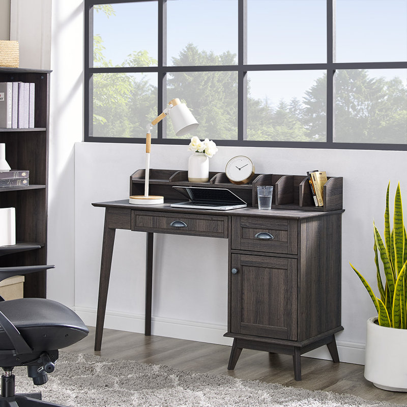 Cabral Desk with Hutch - 48" Home Office Workstation with Bookshelf, Smoky Oak