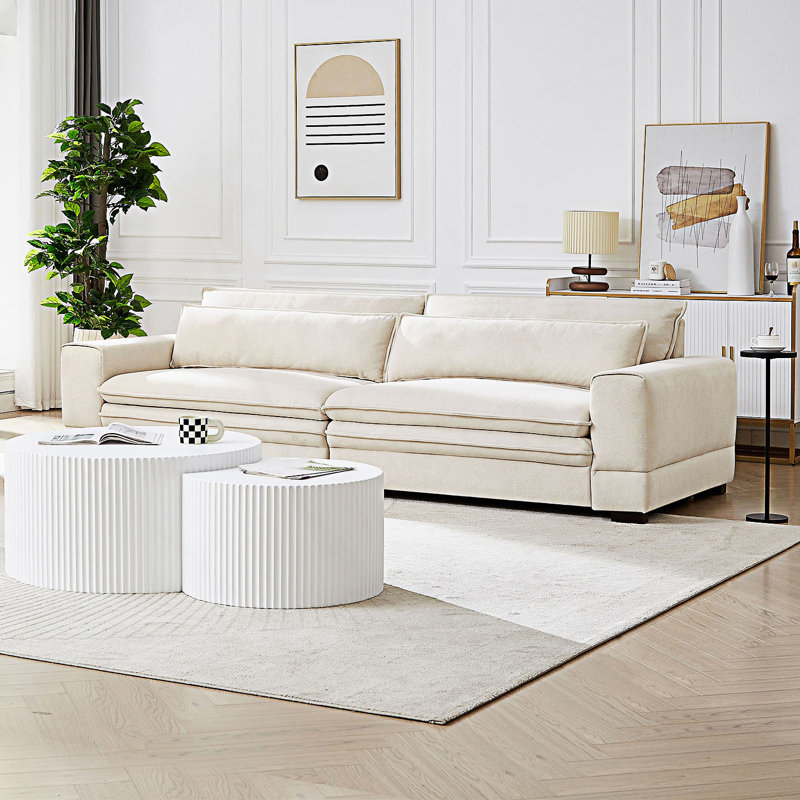 Canapé rembourré 4 places Mitchell, Tissu beige