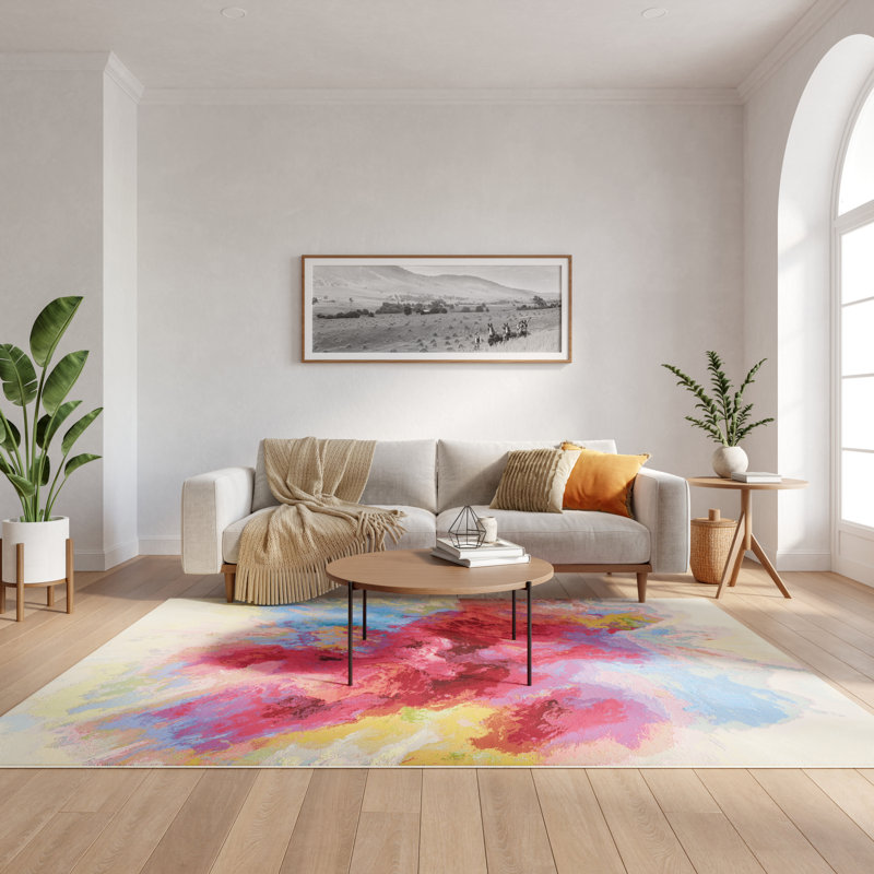 Nourison Color Splash 4' x 6' Ivory Multicolor Modern Rug, Rectangle 4' x 6'