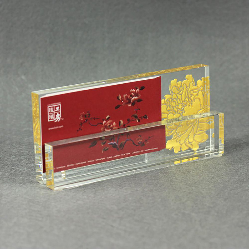 Crystal Business Cardholder, "Eternal Golden Flower"