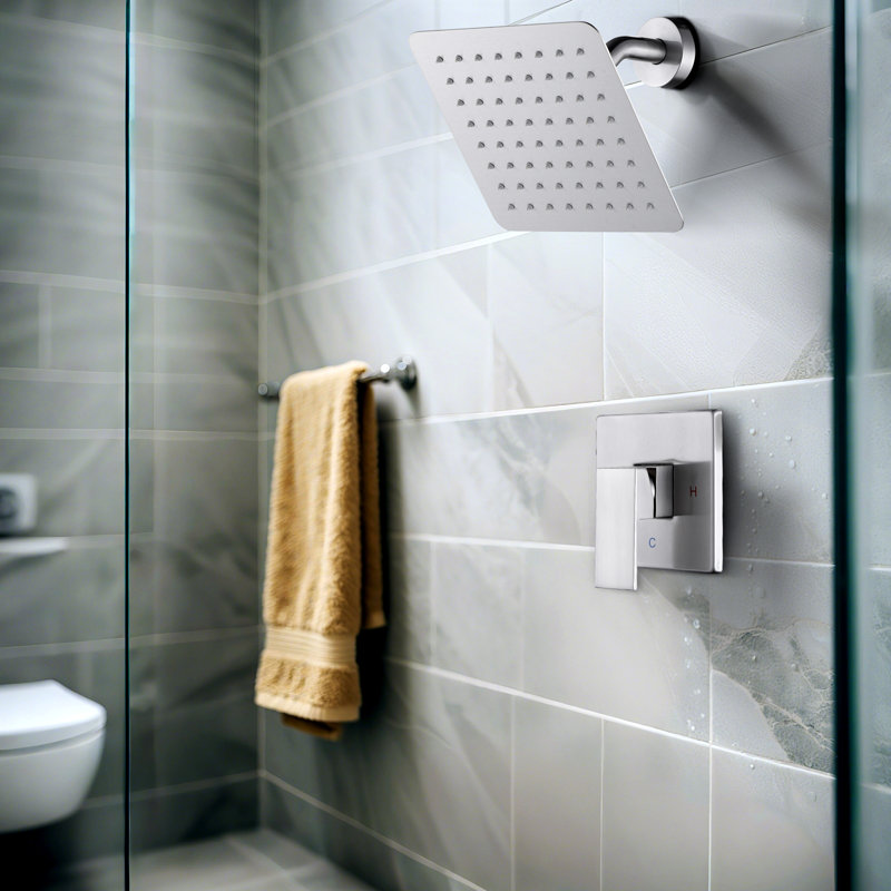 8-Inch Wall-Mounted Single Handle 1-Spray Square Shower Faucet, Brushed Nickel
