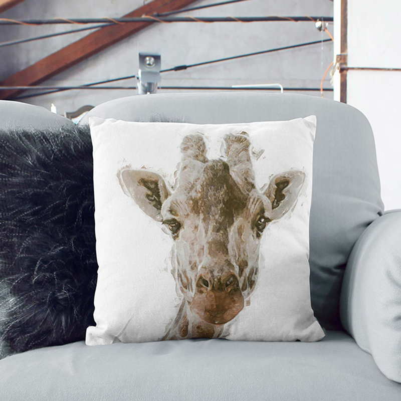 Curious Giraffe In Abstract Square Throw Cushion, 40cm H x 40cm W x 15cm D