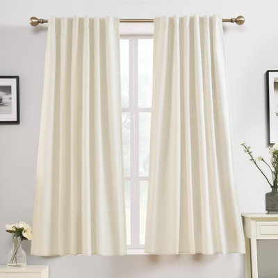 Goffredo 100% Blackout Natural Curtains for Bedroom  Double Layer Drape Farmhouse Thermal Insulated Rod Pocket Back Tab Full Light Blocking 2 Panels for Living Room Nursery