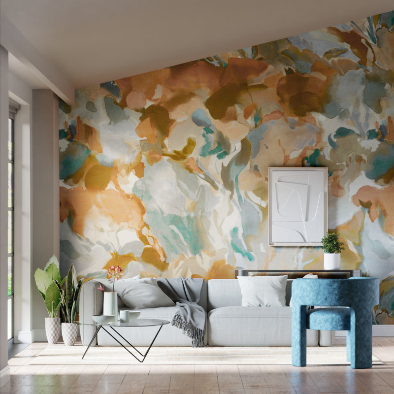 Foresta Wallpaper, Baked Terracotta/Cerulean