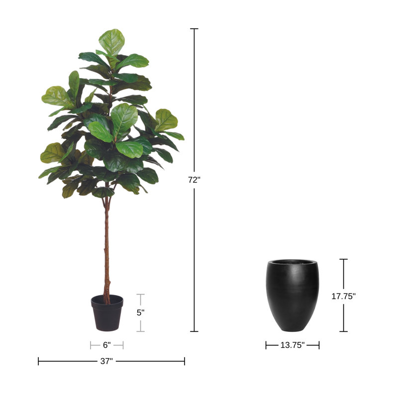 6' Fiddle Leaf Tree with Fiberstone Planter, Black