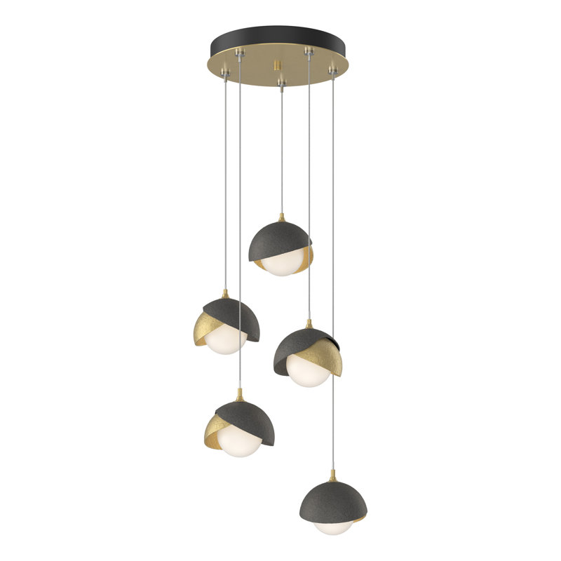 Brooklyn 5 - Light Cluster Geometric Pendant, White, Standard: 15" to 80", Soft Gold