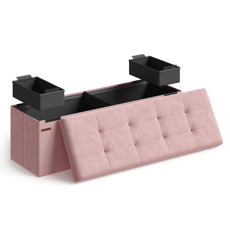 Reyaan 110cm Wide Tufted Rectangle Solid Colour Standard Ottoman with Storage, Pink