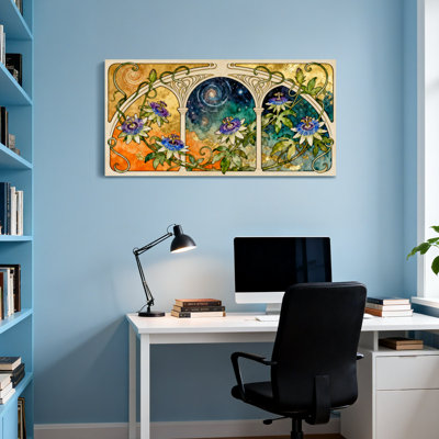 Arche florale artistique sur fond cosmique