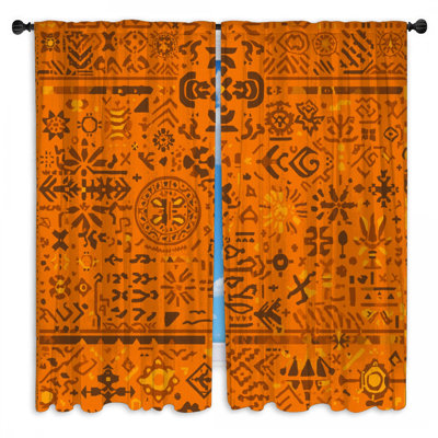 Intricate Tribal Motifs Window Curtains Tribal Sheer & Room Darkening - 2 Panels