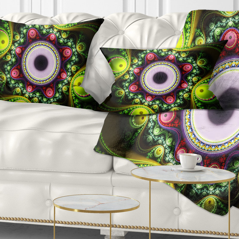 Green on Black Pattern with Circles - Abstract Printed Throw Pillow