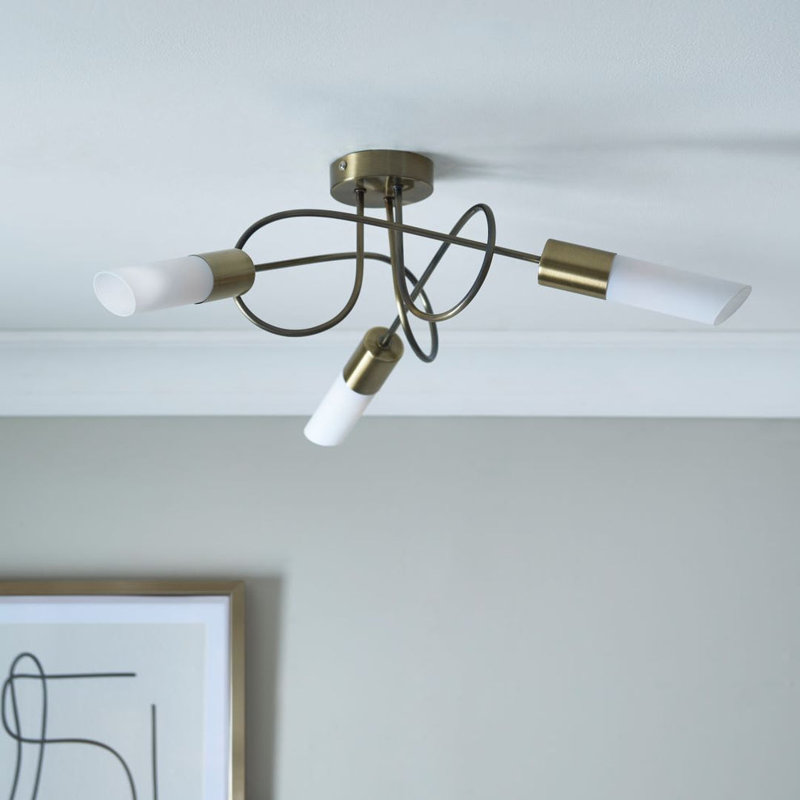 Glass Flush Mount, Antique Brass