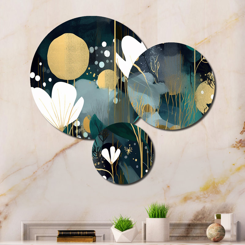 White Teal Plants In Chaos II Plants & Flowers Wall Decor on Metal