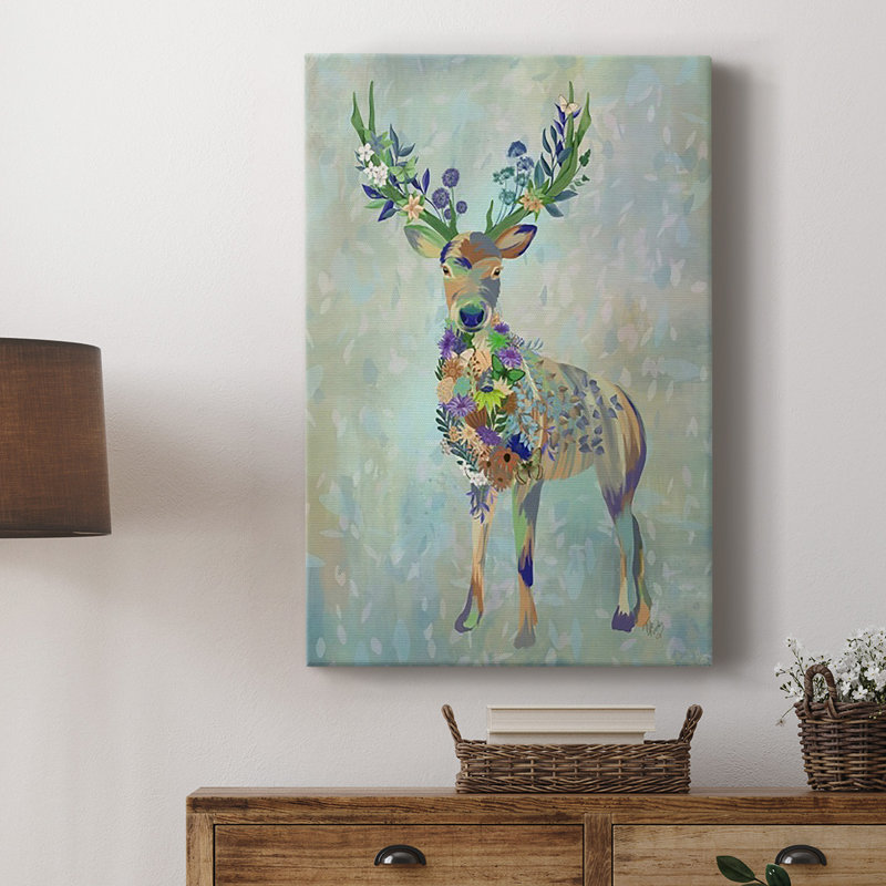 Fantastic Florals Deer, toile tendue avec châssis de qualité supérieure - prête à être accrochée, H 12 po x l 8 po x P 1 po