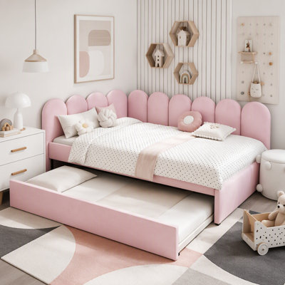 Upholstered Daybed with Pull-Out Trundle & Velvet Upholstery