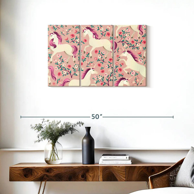 Ashelle Magenta Unicorns, 20" H x 33" W