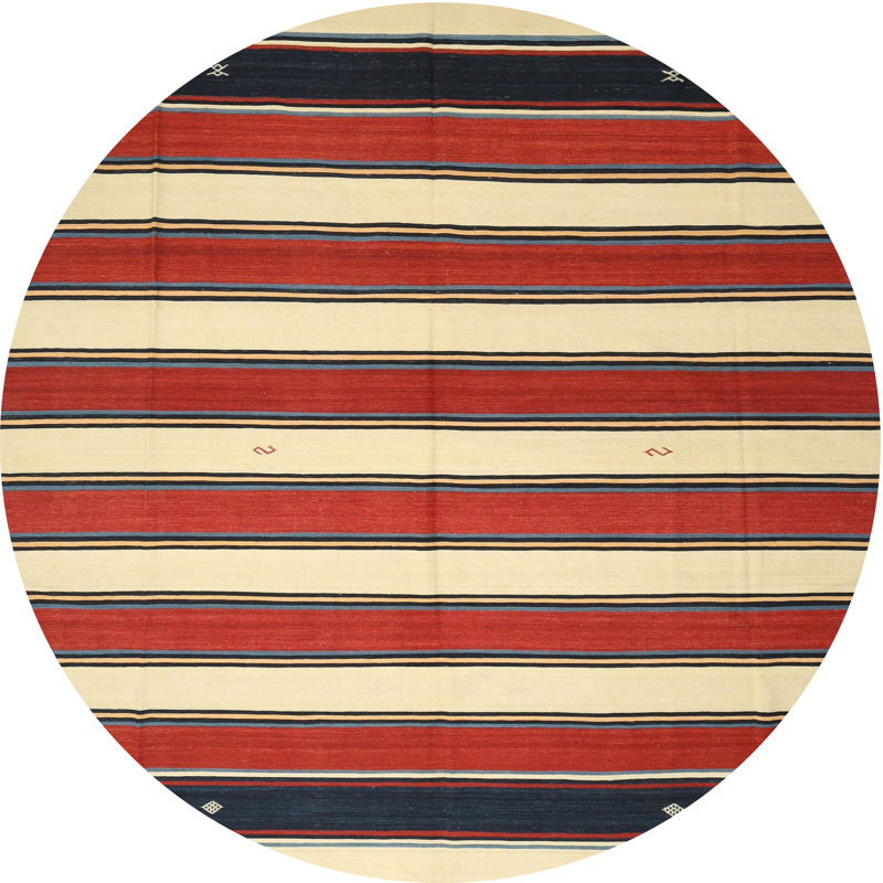 Tapis contemporain rouge / noir, Rond 7 pi
