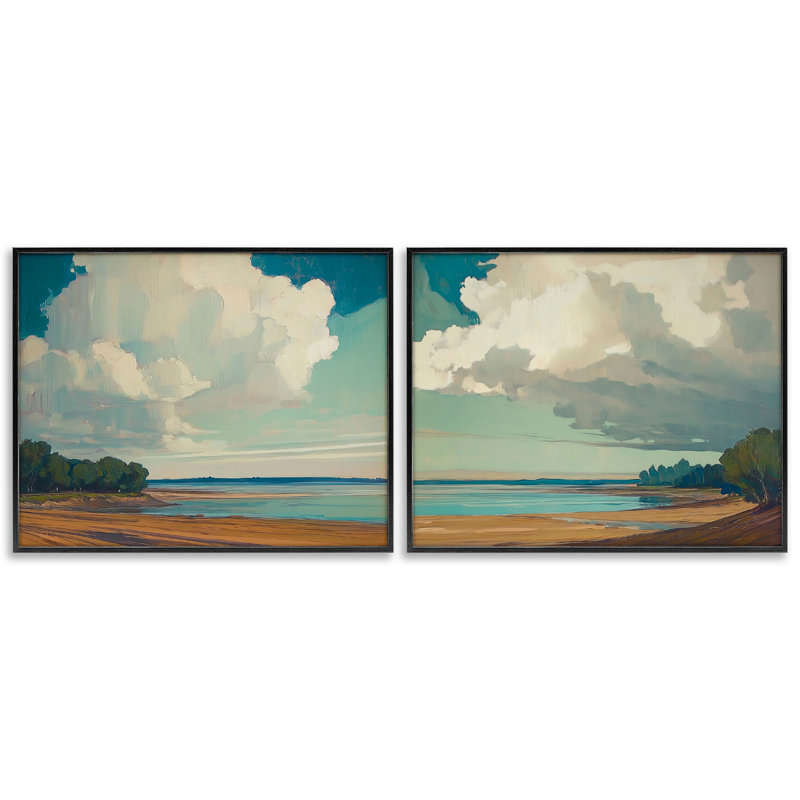 «Looming Clouds over Beach Scenes», ensemble de 2 impressions giclées encadrées, design par Elara Yasna, H 11 po x l 28 po