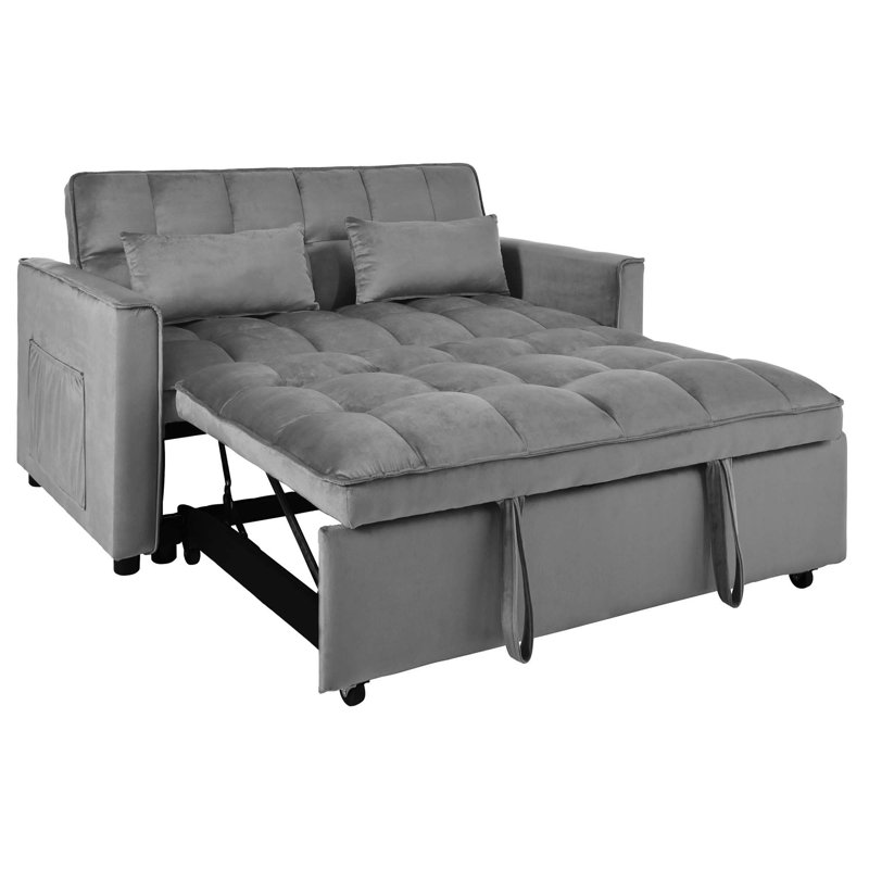 Canapé-lit convertible 3 en 1 avec dossier inclinable, canapé-lit avec coussins, Velours gris foncé
