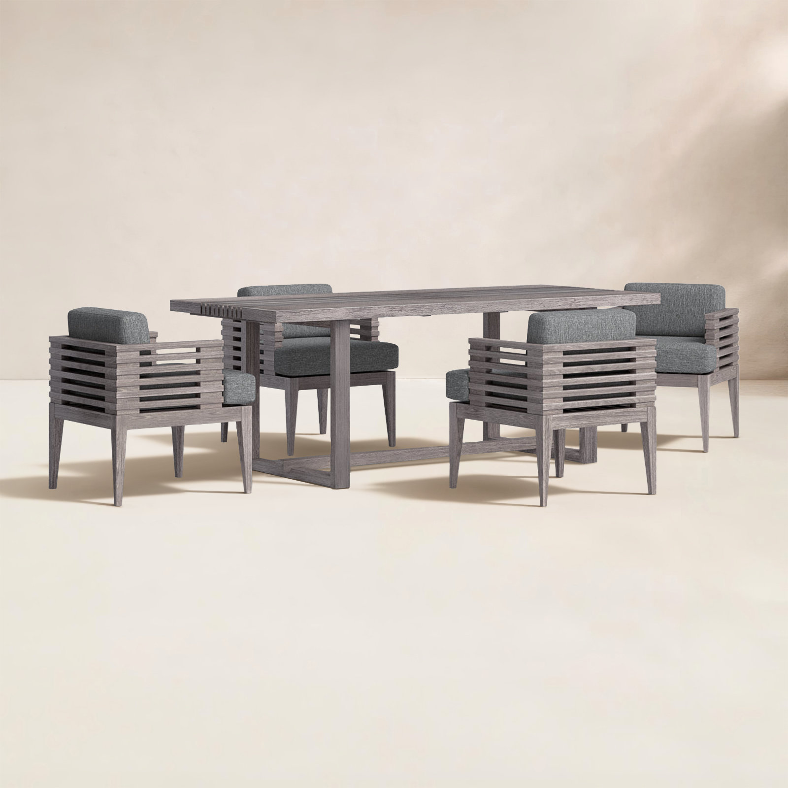 Aerilyn 82" Eucalyptus Patio Dining Set, Gray, Grey Performance
