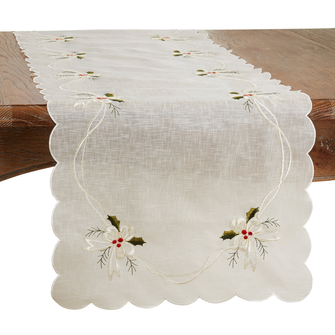 Runner_Holly And Ribbon Design Embroidered Table Runner Saro 